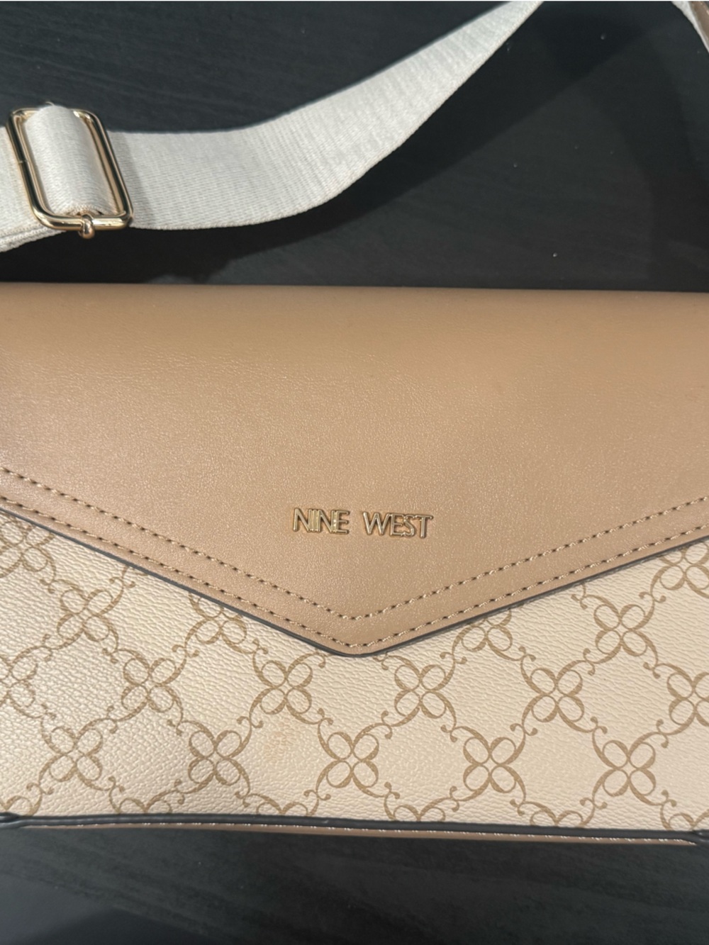 Nine West Beige & Cream Logo Crossbody Bag